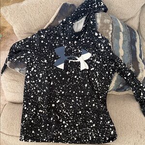 Under Armour Kids Black Hoodie with White Splatter and Two-Tone Logo
